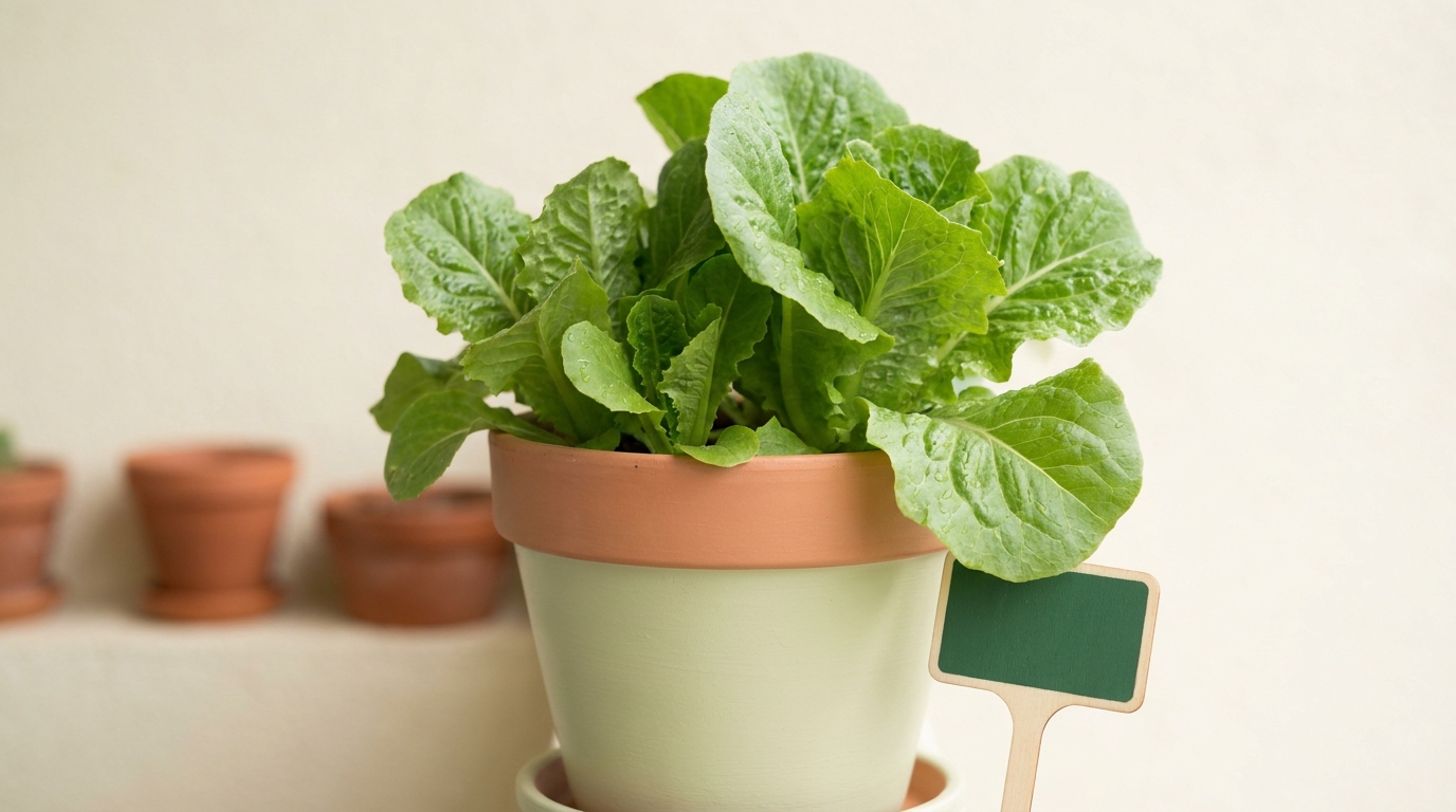 Close up of healthy leaf lettuce in a container on a sunny balcony with outer leaves ready for harvest, growing lettuce in containers