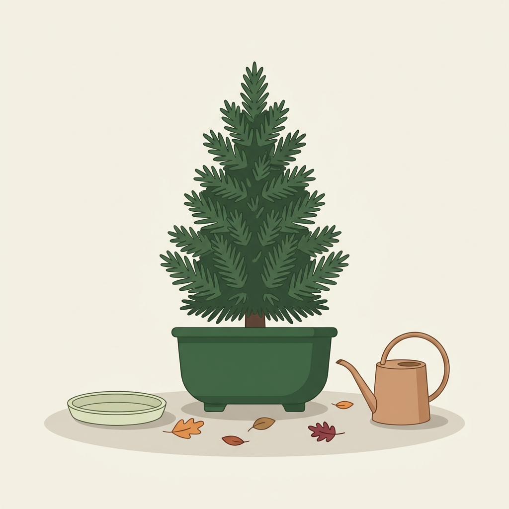 Illustration of an evergreen container raised for drainage